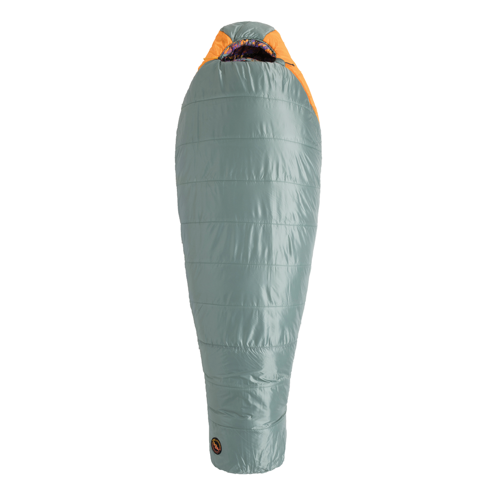 Gray and orange sleeping bag on a white background
