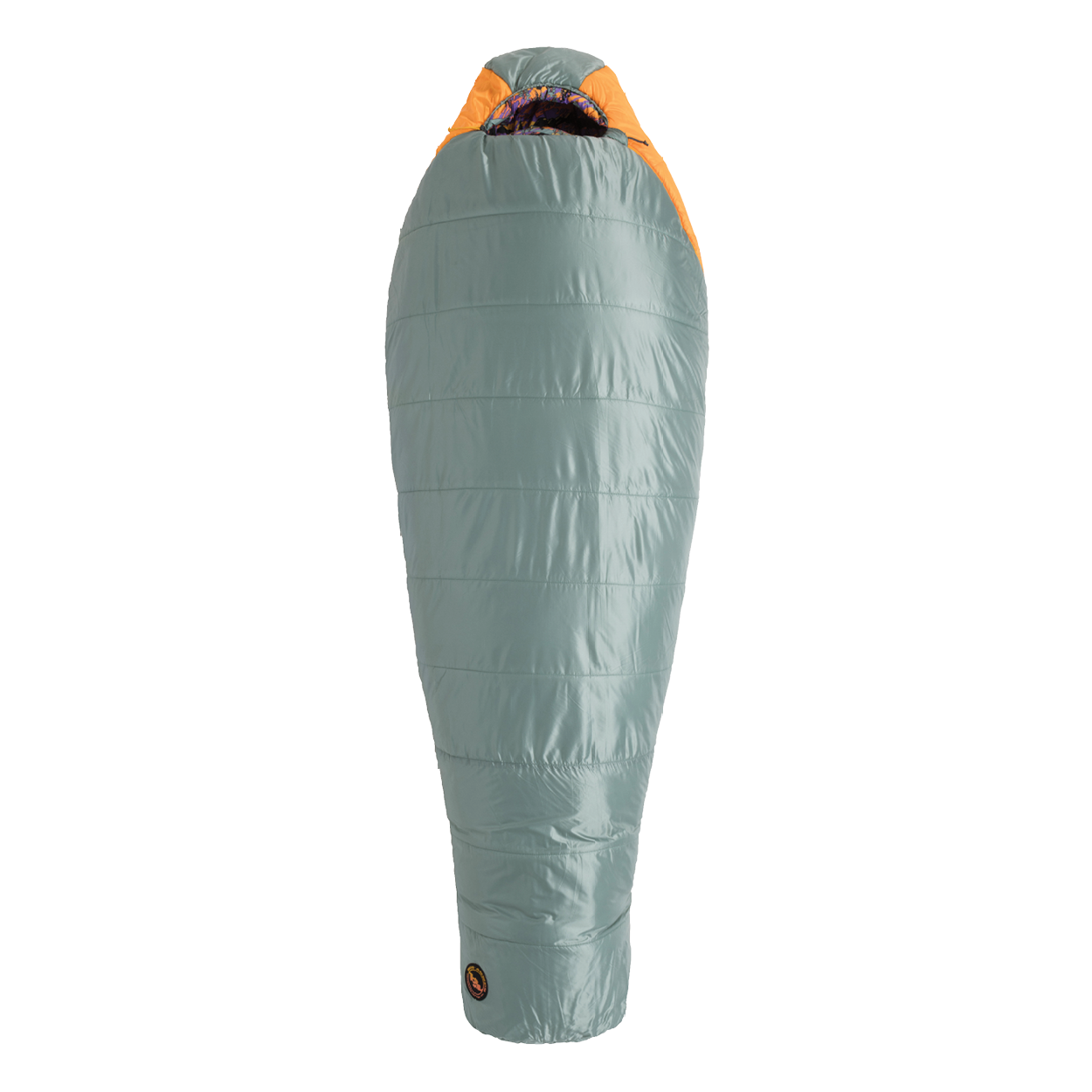 Gray and orange sleeping bag on a white background