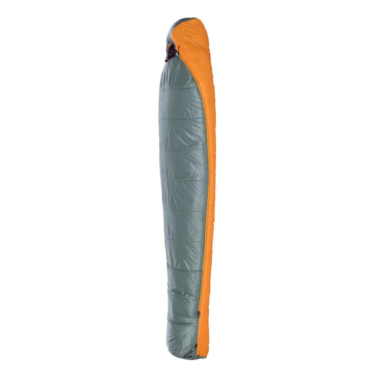Gray and orange sleeping bag on a white background