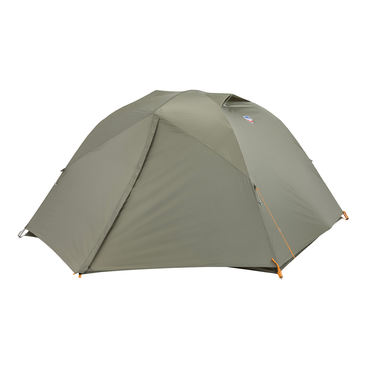 The Big Agnes Blacktail 3 - Vetiver is a green, dome-shaped, durable camping tent with a full-coverage rainfly and visible orange guylines at the corners, shown against a plain white background.