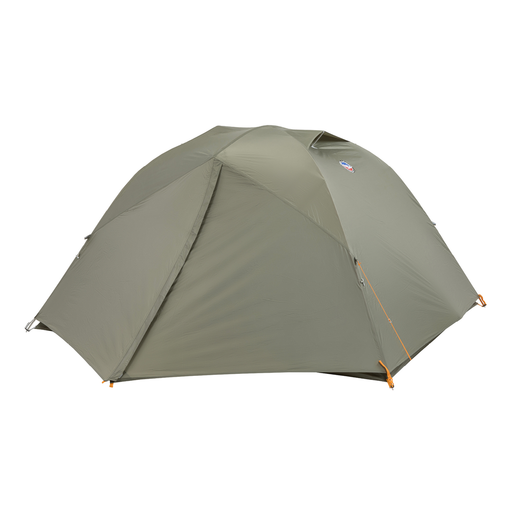 The Big Agnes Returns Blacktail 3 - Vetiver is a green, dome-shaped, durable camping tent with a full-coverage rainfly and visible orange guylines at the corners, shown against a plain white background.