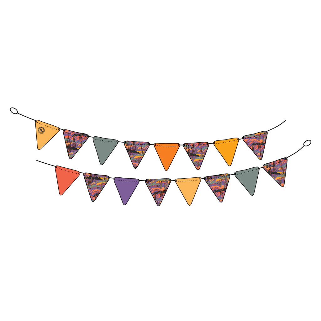Colorful triangular banner flags on a white background