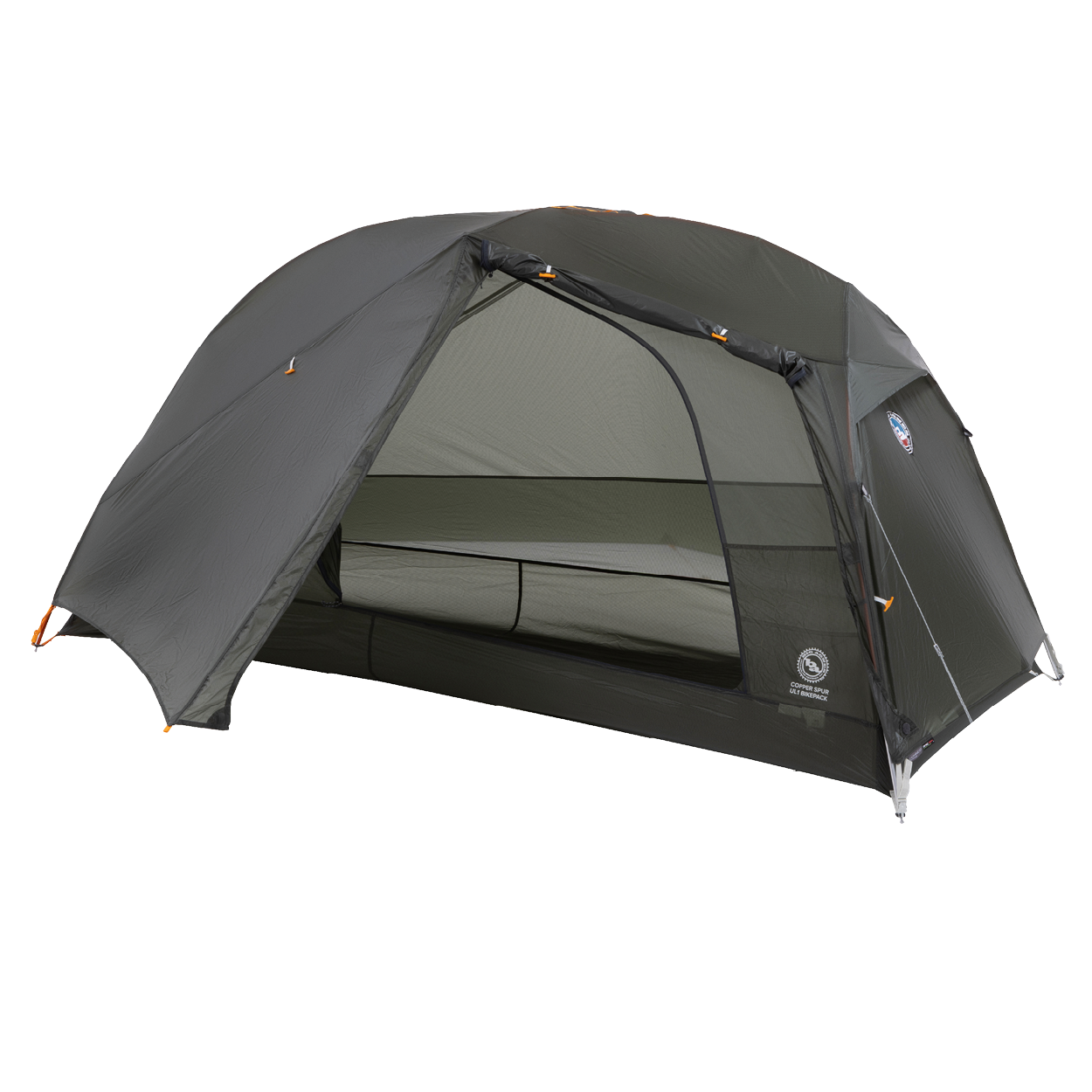 Copper Spur UL1 Bikepack with a roll-up sleeping pad on a white background