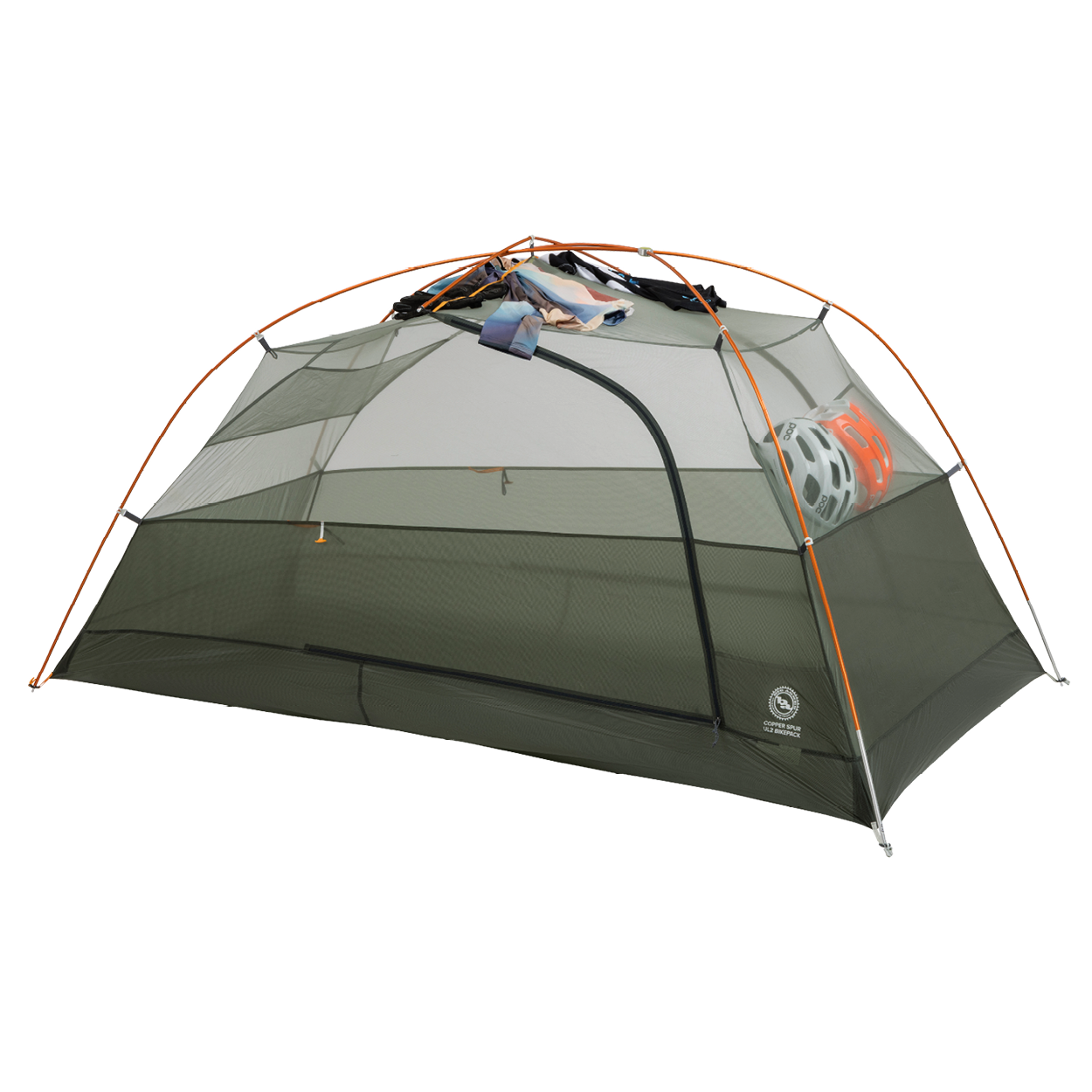 Copper Spur UL2 Bikepack tent with orange accents on a white background