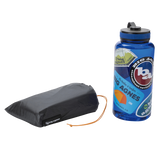 Black Copper Spur UL1 Bikepack Footprint and blue water bottle with 'Big Agnes' branding on a white background