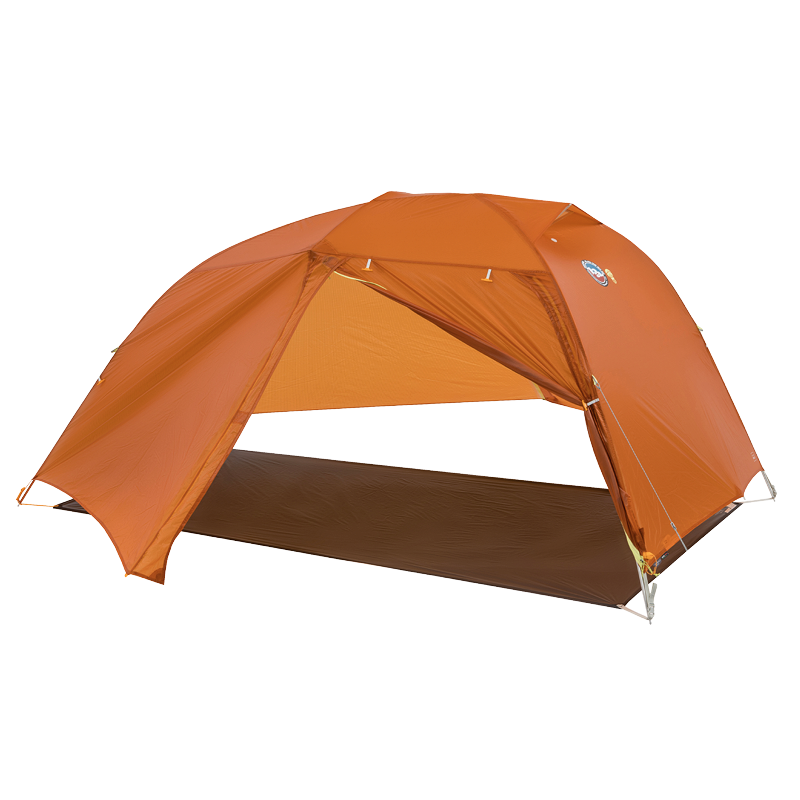 Orange Copper Spur UL3 mtnGLO® camping tent with a brown groundsheet on a white background