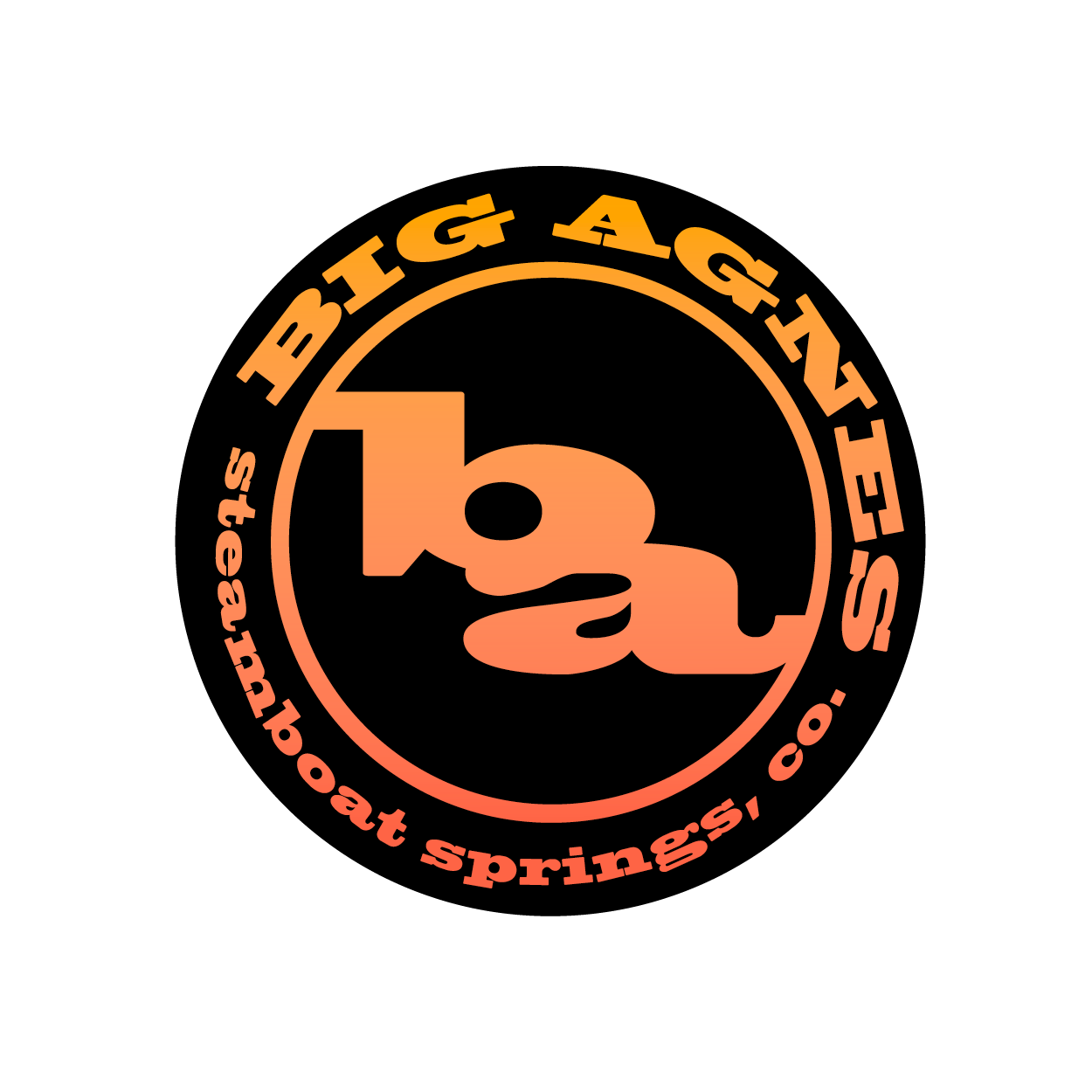 Big Agnes logo sticker with orange text on a black background