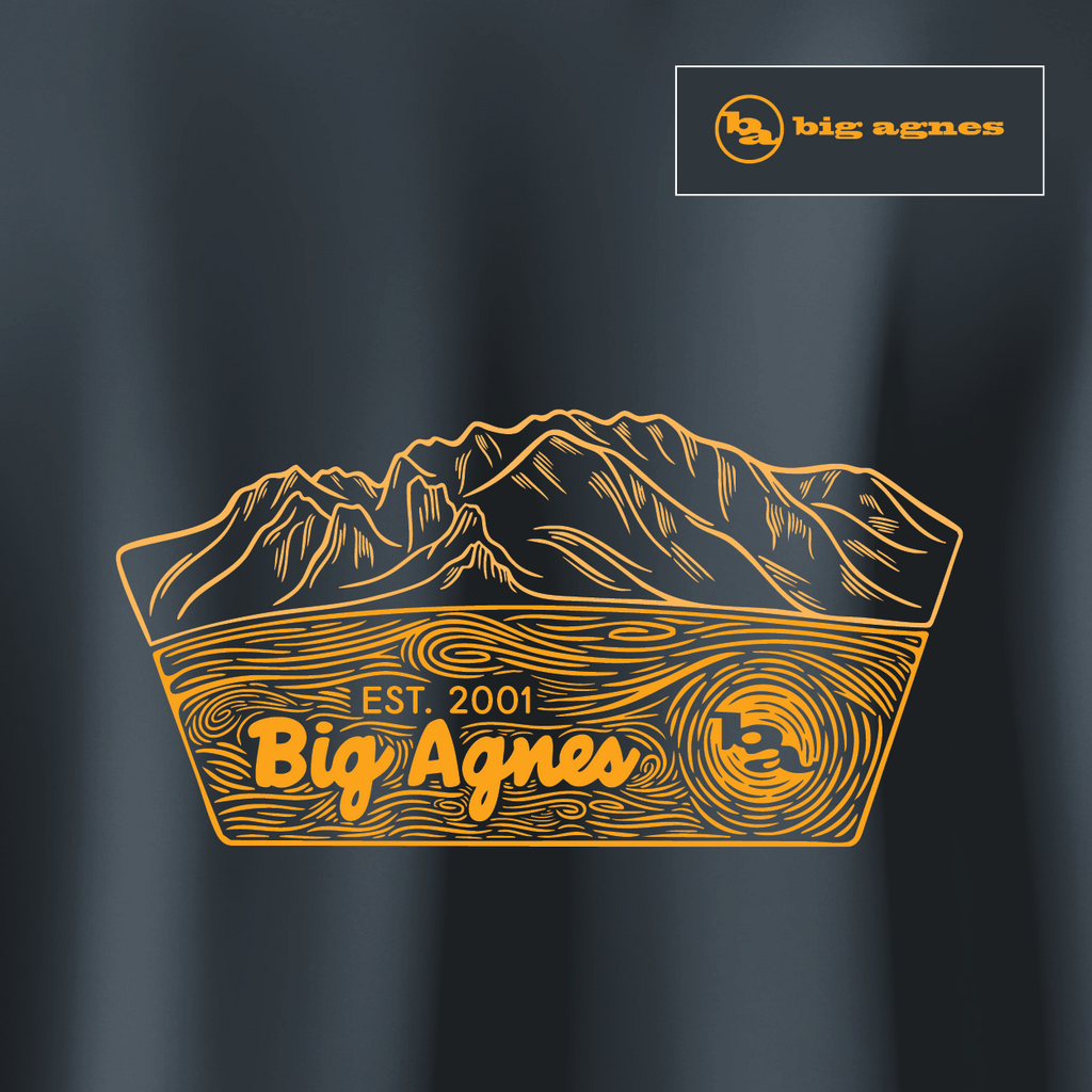 Big Agnes Returns logo with mountain design on a dark background