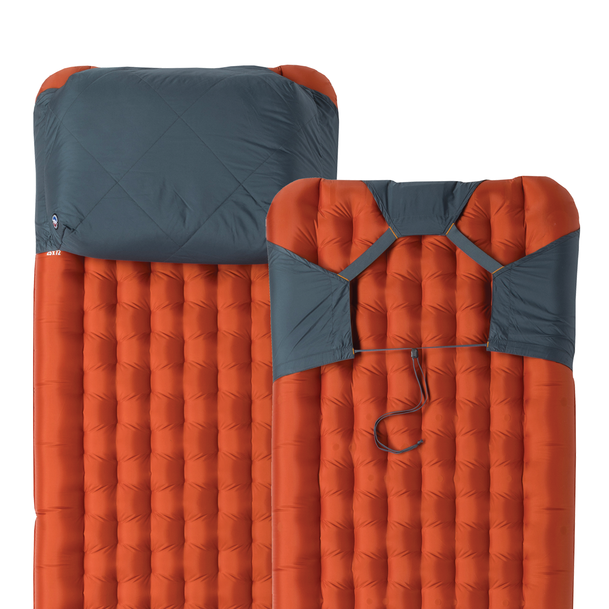 Orange and blue camping mattress on a white background