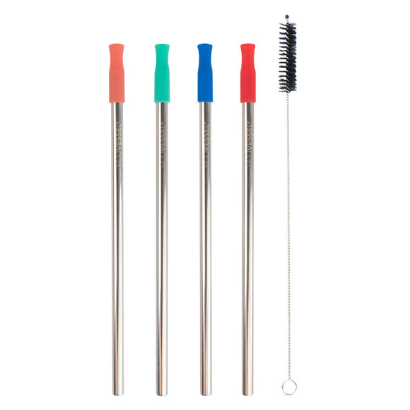 4-Pack Stainless Steel Straws w/Silicone Tip