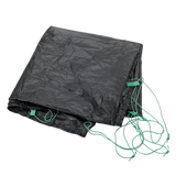 The Big Agnes Sarvis VST 3 Footprint, a black tent floor with attached green cords, is displayed against a plain white background.