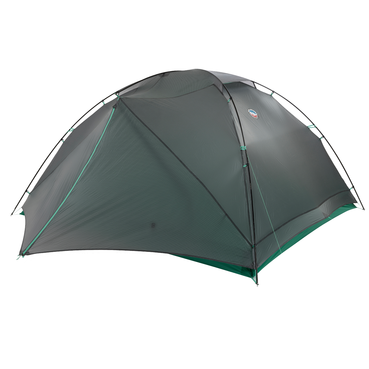 The Big Agnes Returns Sarvis VST 3 is a dark green, dome-shaped tent with a simple, lightweight design and flexible poles made from Hyperbead fabric, shown set up on a plain white background.