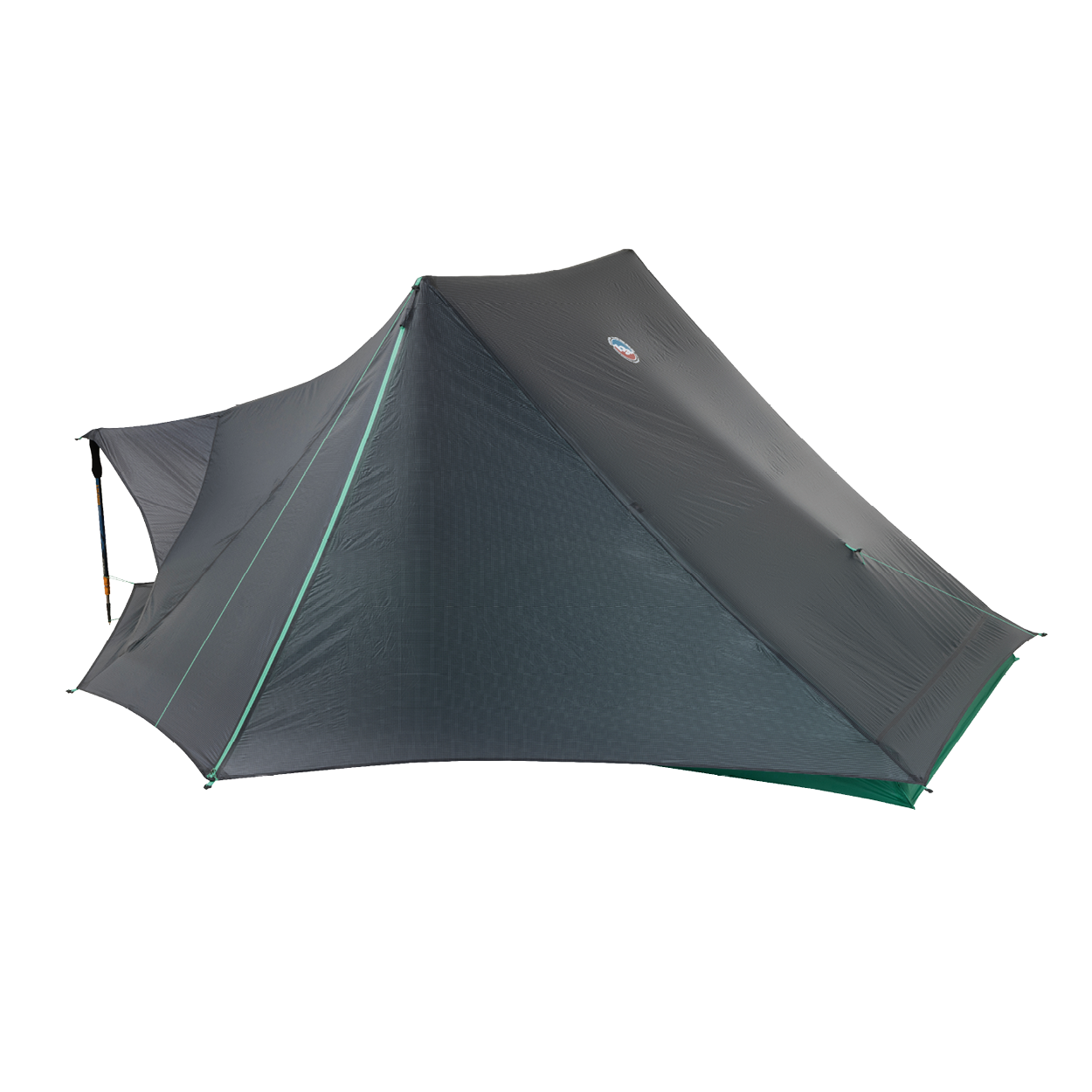 Dark gray tent with green accents on a white background