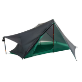 Camping tent with green interior on a white background