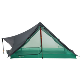 Green and black tent on a white background
