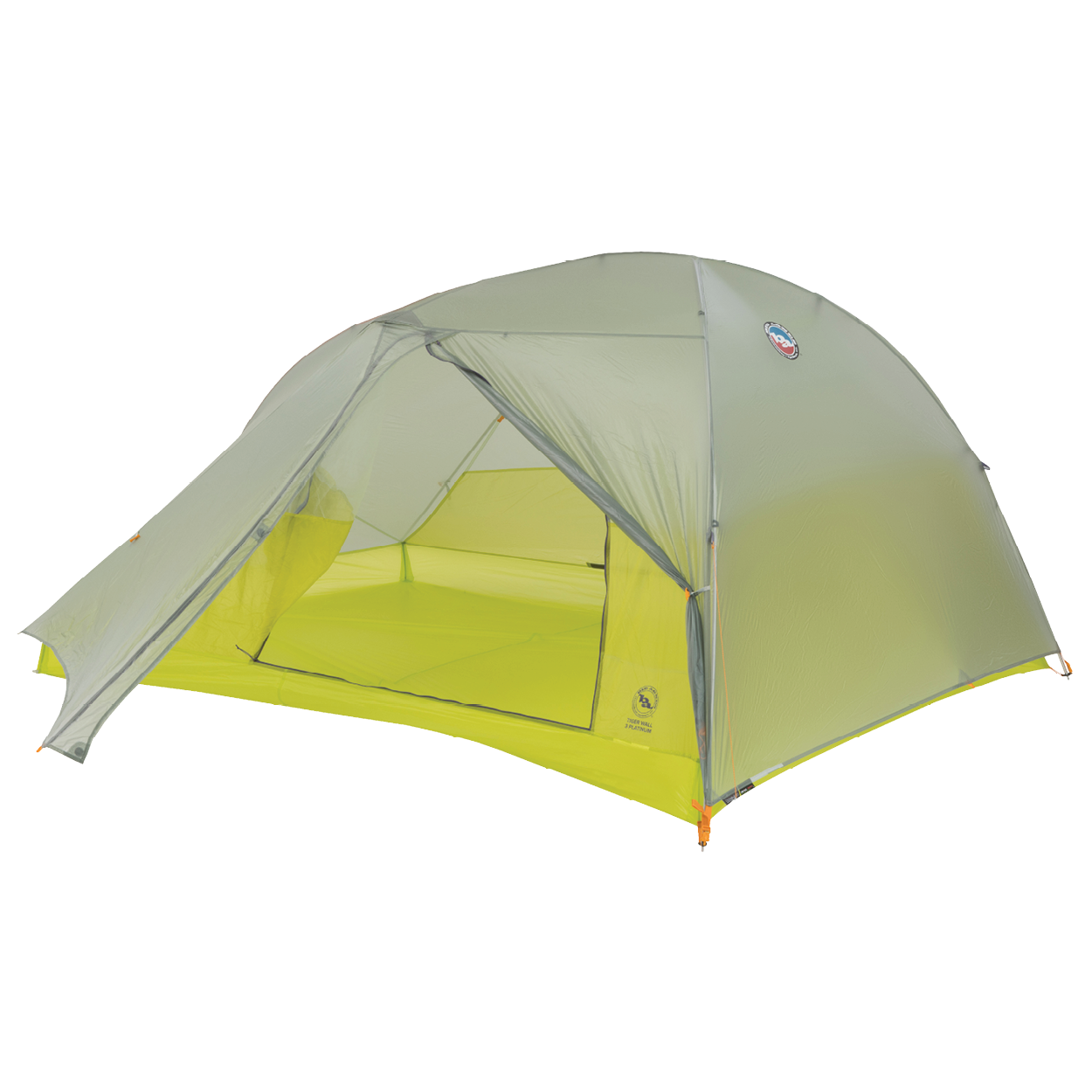 Green camping tent with a white background