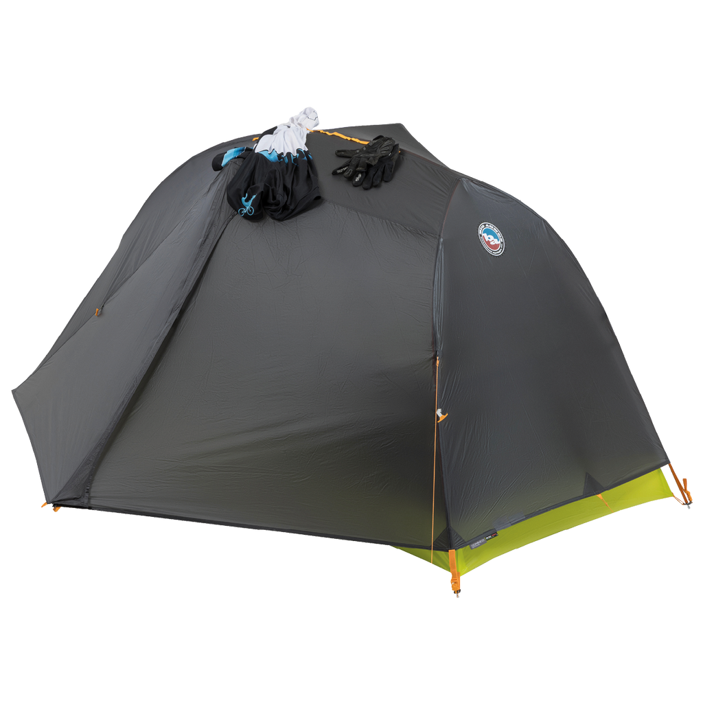 Gray Tiger Wall UL1 Bikepack camping tent with green base on a white background