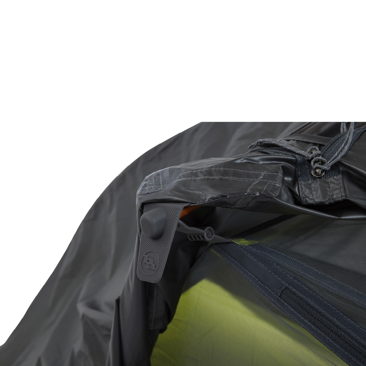 Close-up of a gray Tiger Wall UL2 Bikepack with a drawstring on a white background