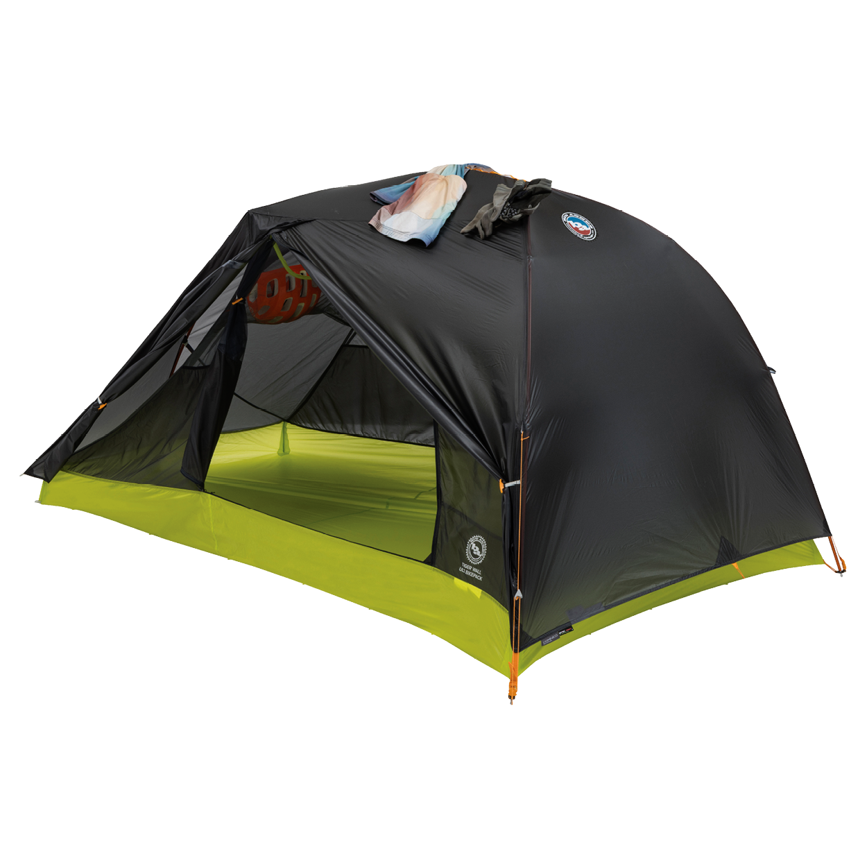 Black and green Tiger Wall UL2 Bikepack tent with a brand logo on a white background