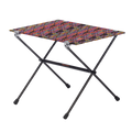 The Big Agnes Woodchuck Camp Table - Alpenglow is a lightweight, foldable outdoor table featuring black metal legs and a rectangular top with a colorful abstract design, shown on a plain white background.