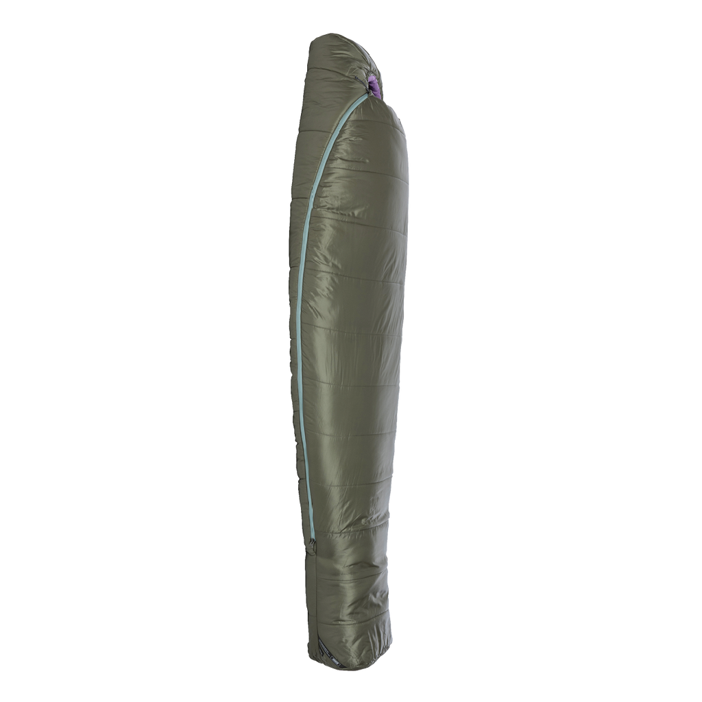 Green sleeping bag on a white background