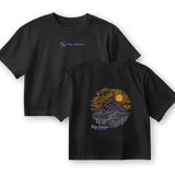 The W's Cosmic Sky T-Shirt by Big Agnes features a small front logo and a bold Cosmic Sky mountain, river, and sky graphic with “Big Agnes EST 2000” on the back. This black, limited edition tee is perfect for outdoor enthusiasts.