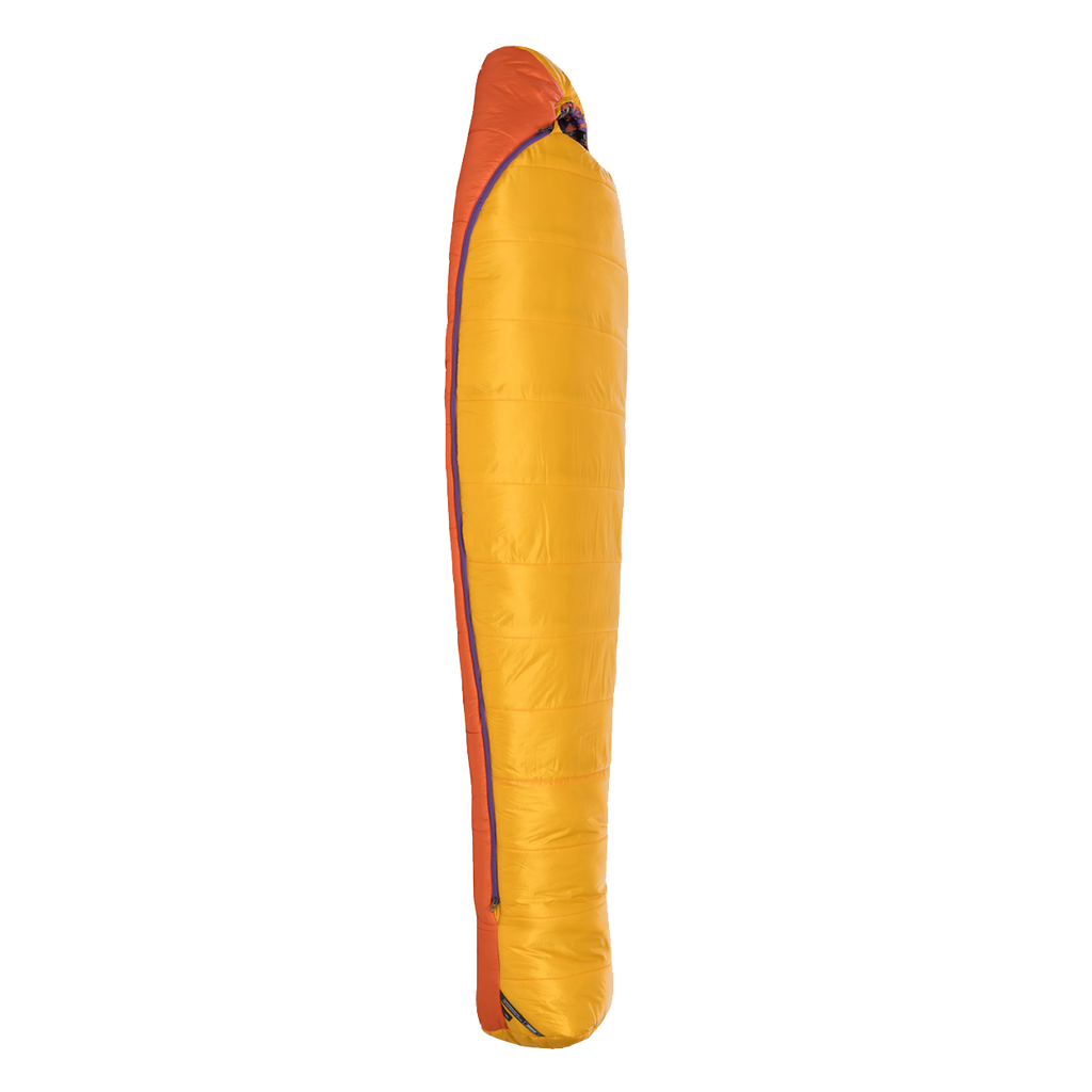 Yellow and orange sleeping bag on a white background