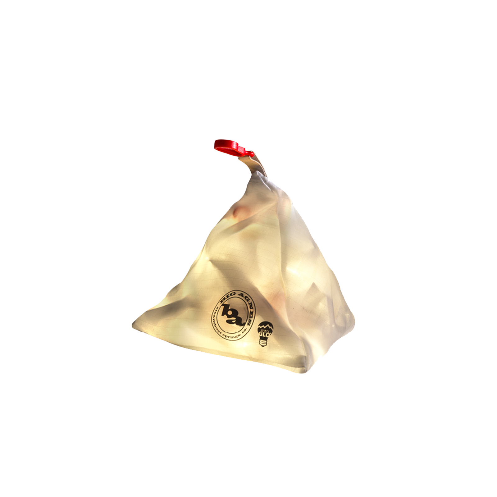White mtnGLO Tent Camp Lights Lit Up Inside Bag